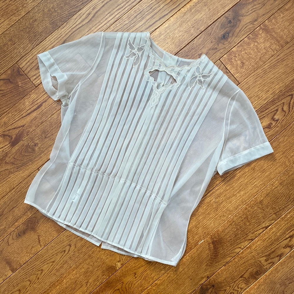 1950s Sheer Nylon Blouse with Neck Cutout
